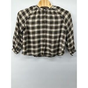 Treasure & Bond Women's Plaid Button Up Top Brown Black Beige‎ Long Sleeve M